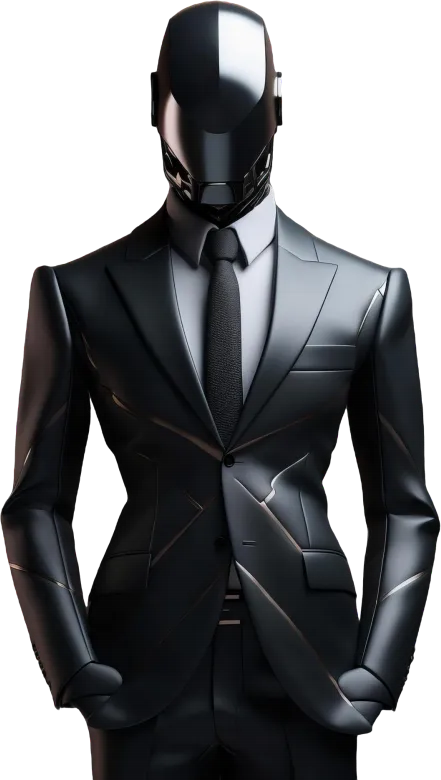 Shi-X, Shipay's faceless black-suited brand character, standing at the edge of the closing composition