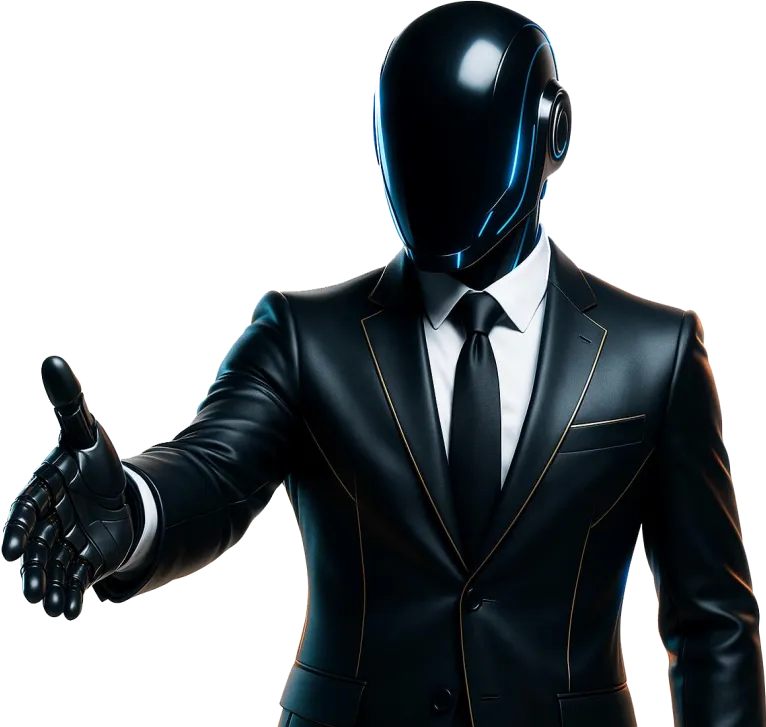 Shi-X, Shipay's faceless black-suited brand character, extending a hand beside the company introduction
